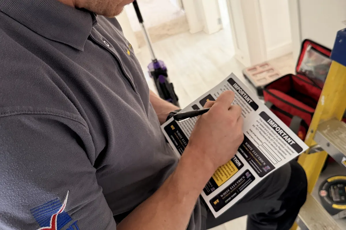 Greg White recording electrical test results on site